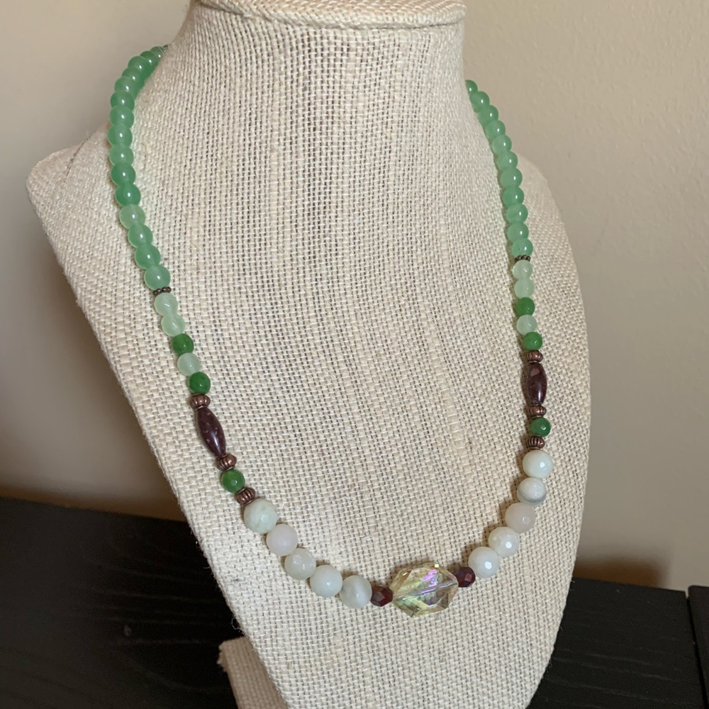 Beautiful Gemstone Light Green Necklace. NEW. 19” + 4” extender. Handmade